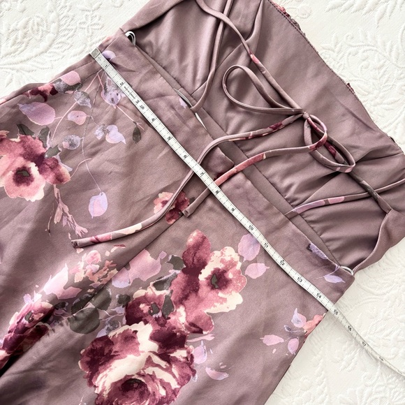 NWOT Lulus Fleur-ty Behavior Mauve Floral Satin Tie-Strap Midi Dress Medium - Picture 7 of 8